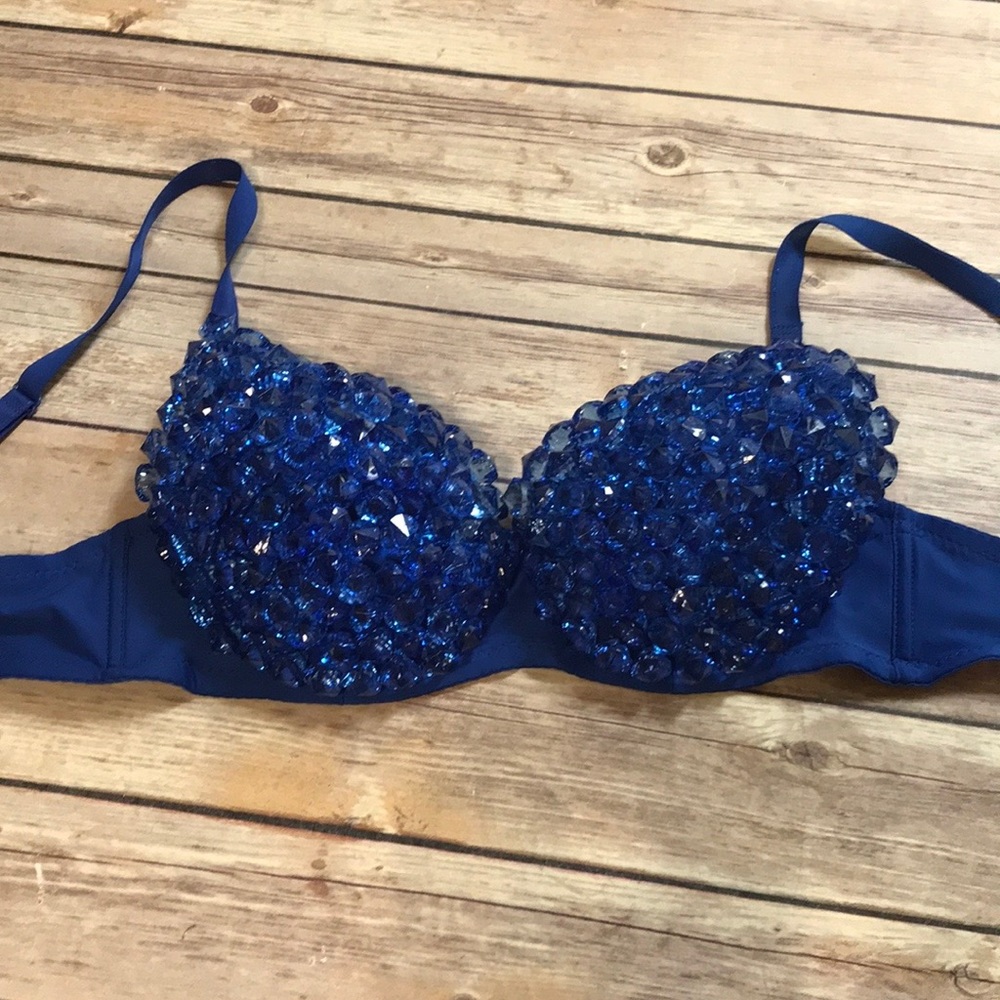 Blue jeweled rave bra